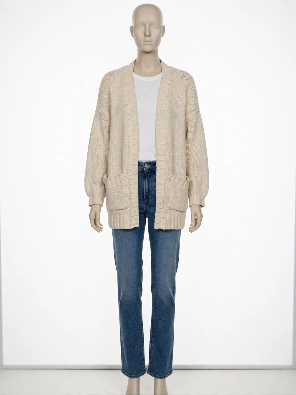 American Eagle Oatmeal Chenille Cardigan M Oversized Open Front Pockets Cozy